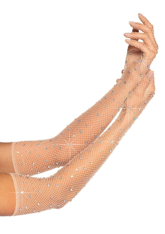 color_nude | Leg Avenue Bling Ring Rhinestone Fishnet Gloves