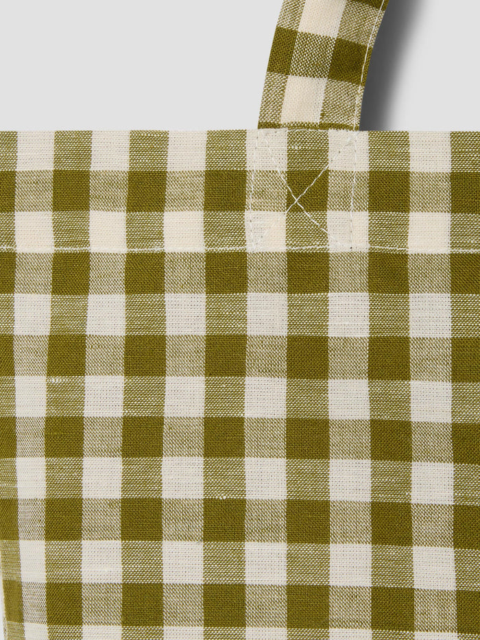 Botanical Green Gingham Linen Blend Tote Bag