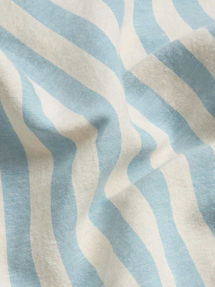 Coastal Blue Pembroke Stripe 100% Linen Flat Sheet