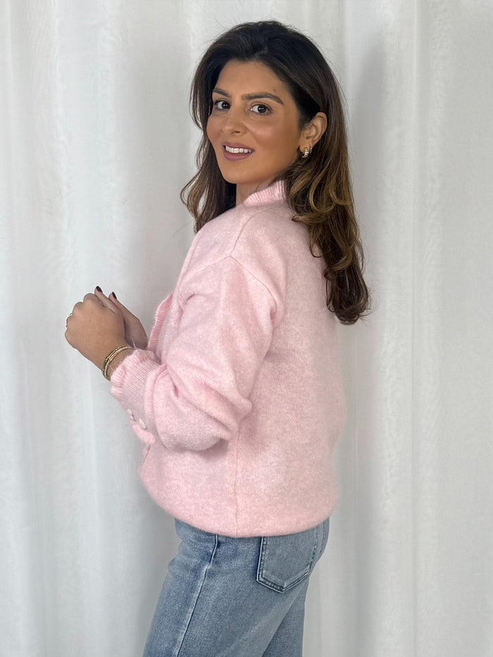 Frill Edge Trim Heart Design Button Cardigan (3 Colours)