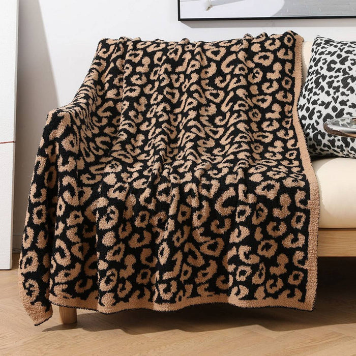 Knitted Leopard Print Throw Blanket – Ultra Soft Cozy Animal Print Home Blanket