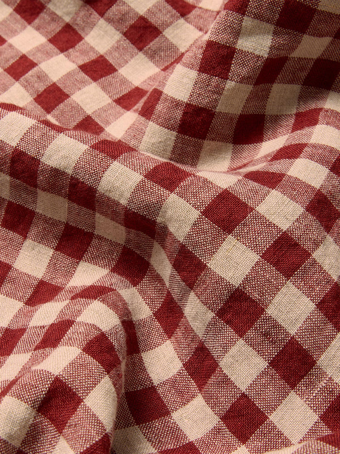 Rhubarb Gingham Linen Blend Fitted Sheet