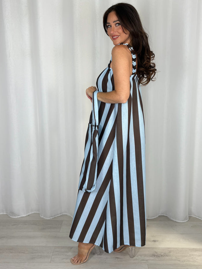 Striped Cotton Maxi Dress With Bag (4 Colours)