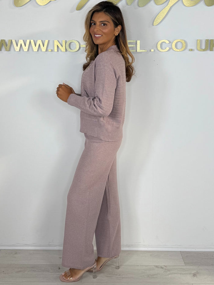 Waffle Effect Pocket Detail Zip Up Bomber & Straight Leg Trouser Co-ord (3 Colours)