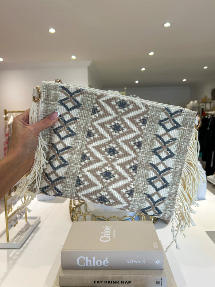 Aztec Diamond Tassel Detail Clutch Bag