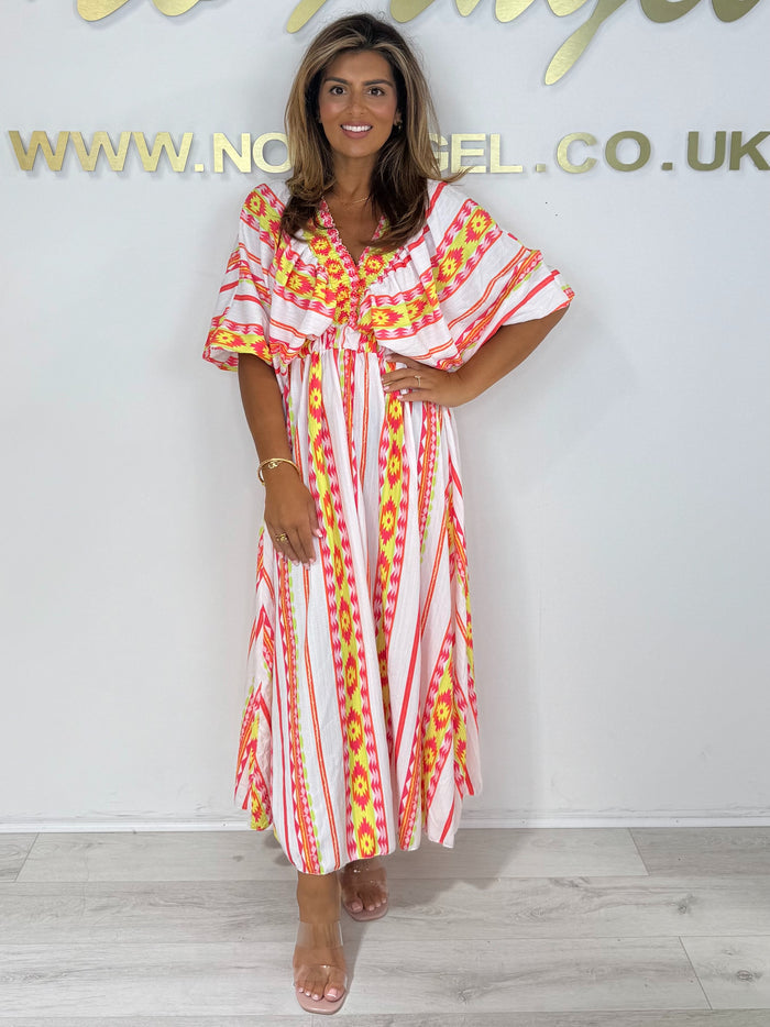 Aztec Print V-Neck Smocked Waist Dress (5 Colours)