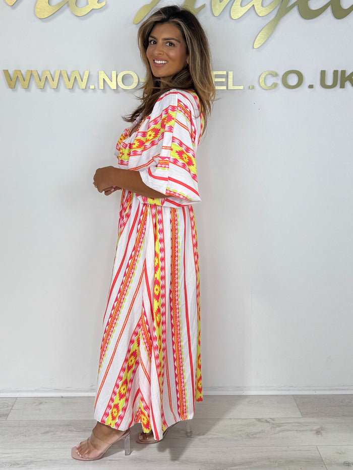 Aztec Print V-Neck Smocked Waist Dress (5 Colours)