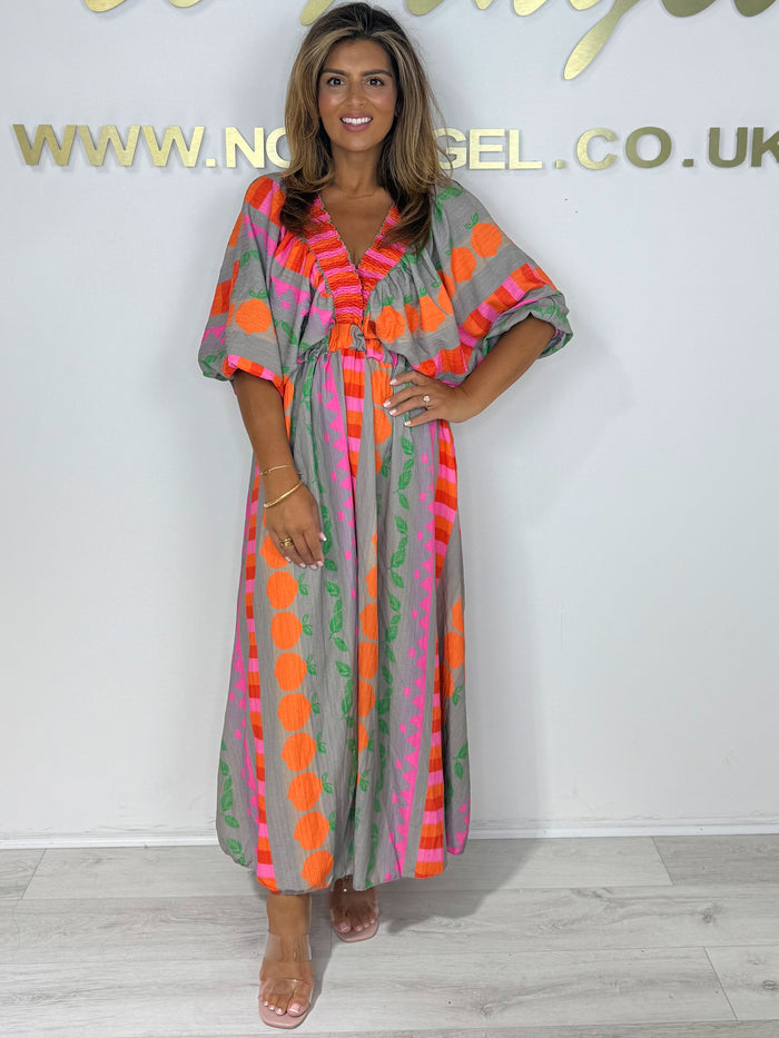 Aztec Print V-Neck Smocked Waist Dress (5 Colours)