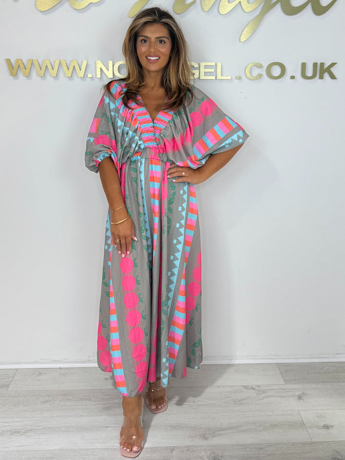 Aztec Print V-Neck Smocked Waist Dress (5 Colours)
