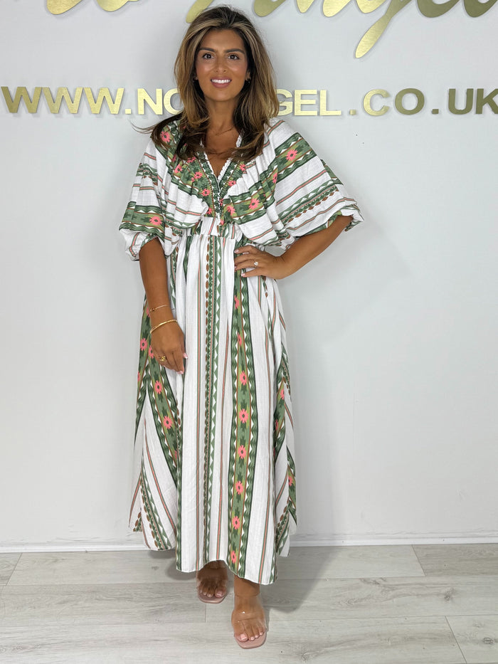 Aztec Print V-Neck Smocked Waist Dress (5 Colours)
