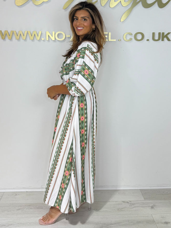 Aztec Print V-Neck Smocked Waist Dress (5 Colours)