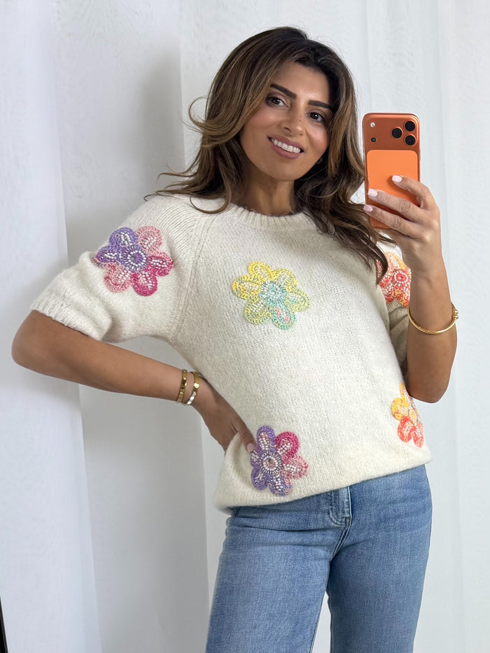 Beaded Flower Soft Knit Jumper