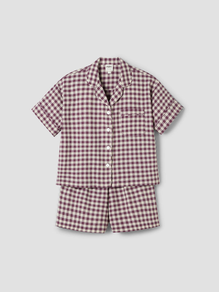 Berry Gingham Linen Blend Pyjama Short Set