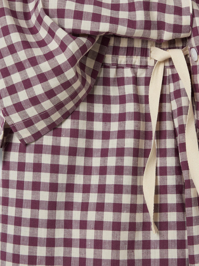 Berry Gingham Linen Blend Pyjama Short Set