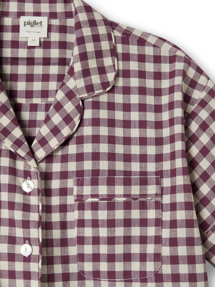Berry Gingham Linen Blend Pyjama Trouser Set