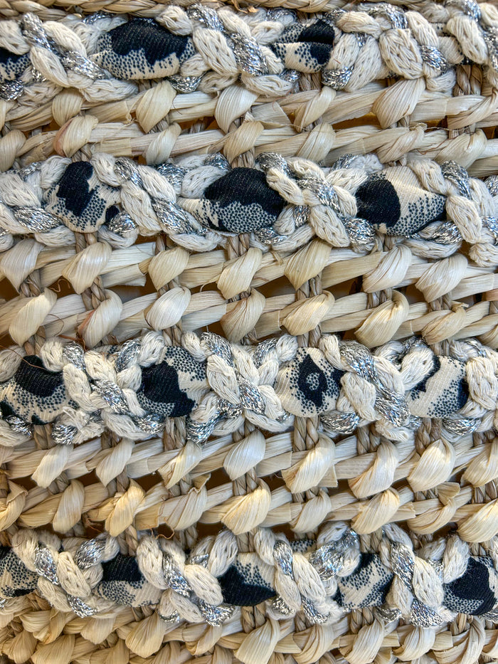 Black Shimmer Plait Detail Woven Beach Bag