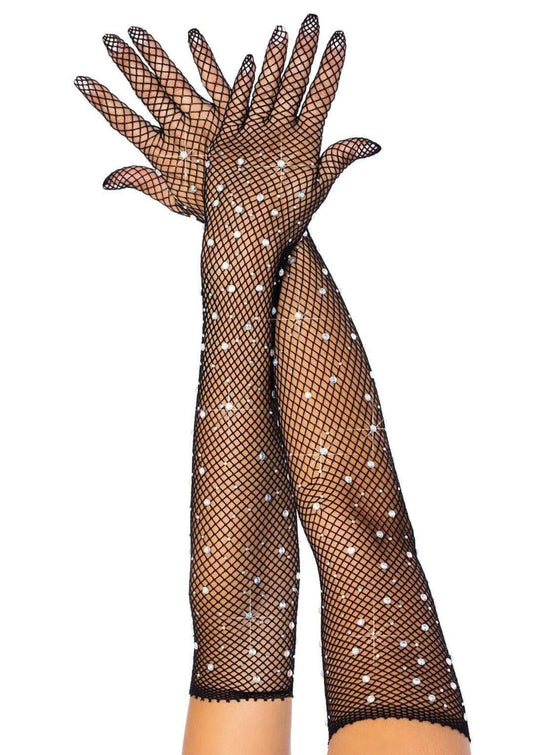 color_black | Leg Avenue Bling Ring Rhinestone Fishnet Gloves