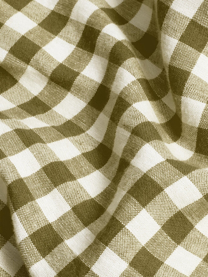 Botanical Green Gingham Linen Blend Fitted Sheet