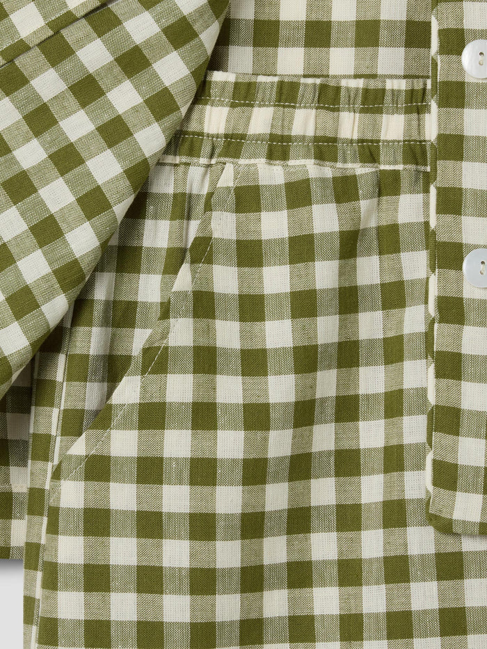 Botanical Green Gingham Linen Blend Pyjama Short Set