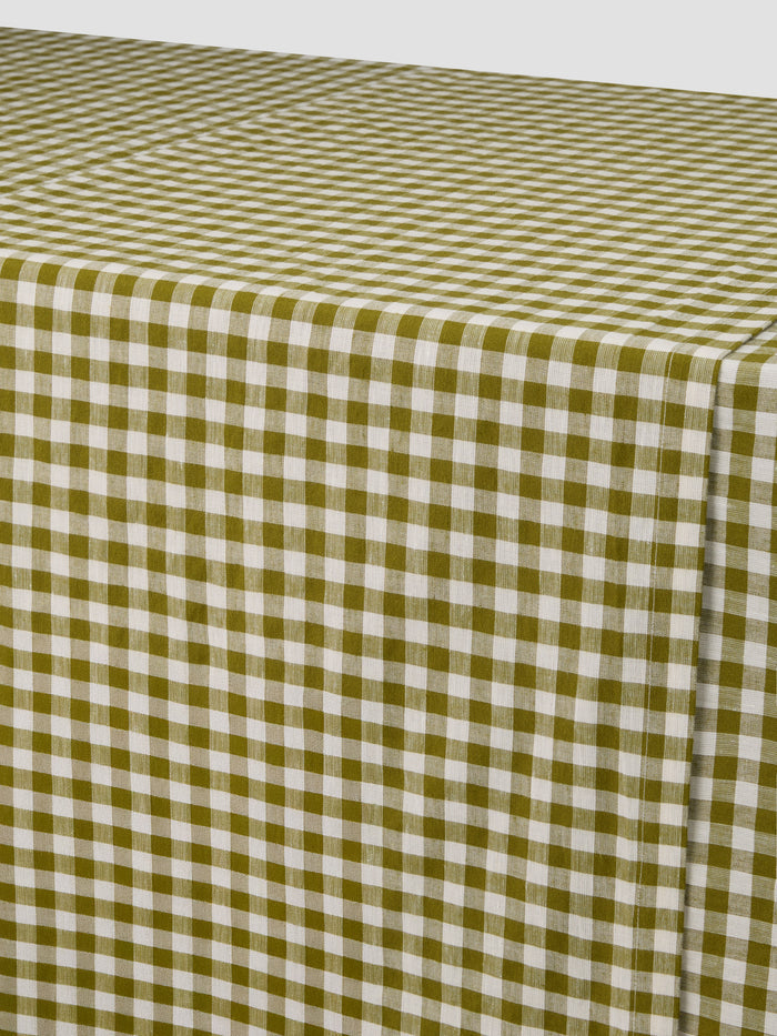 Botanical Green Gingham Linen Blend Table Runner