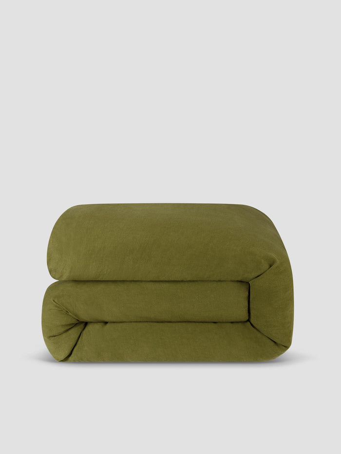 Botanical Green Linen Blend Duvet Cover