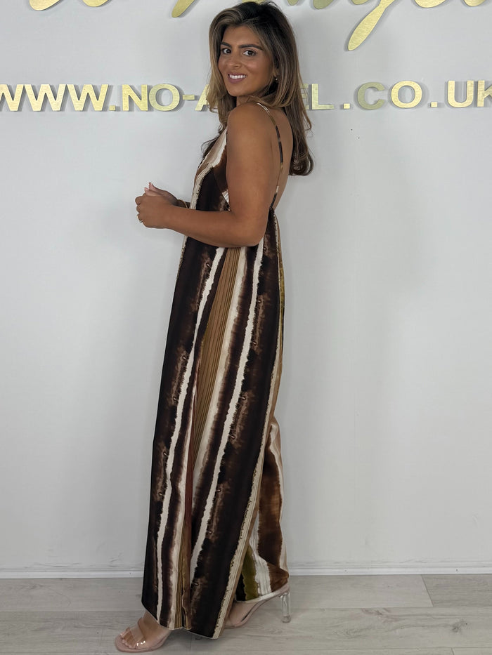Brown/Camel Tie Dye Spaghetti Strap Jumpsuit