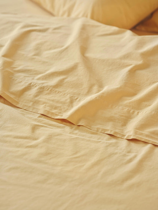 Butter Yellow Washed Cotton Percale Flat Sheet