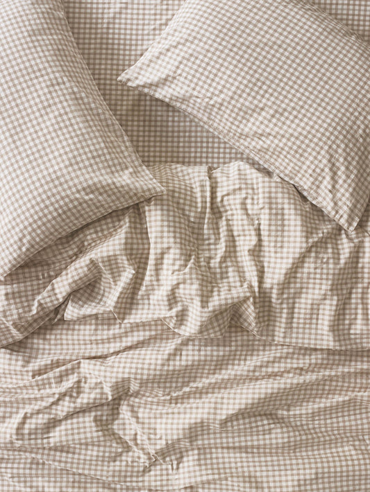 Café au Lait Gingham Washed Cotton Duvet Cover