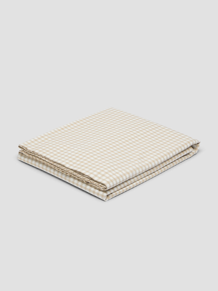 Café au Lait Gingham Washed Cotton Flat Sheet
