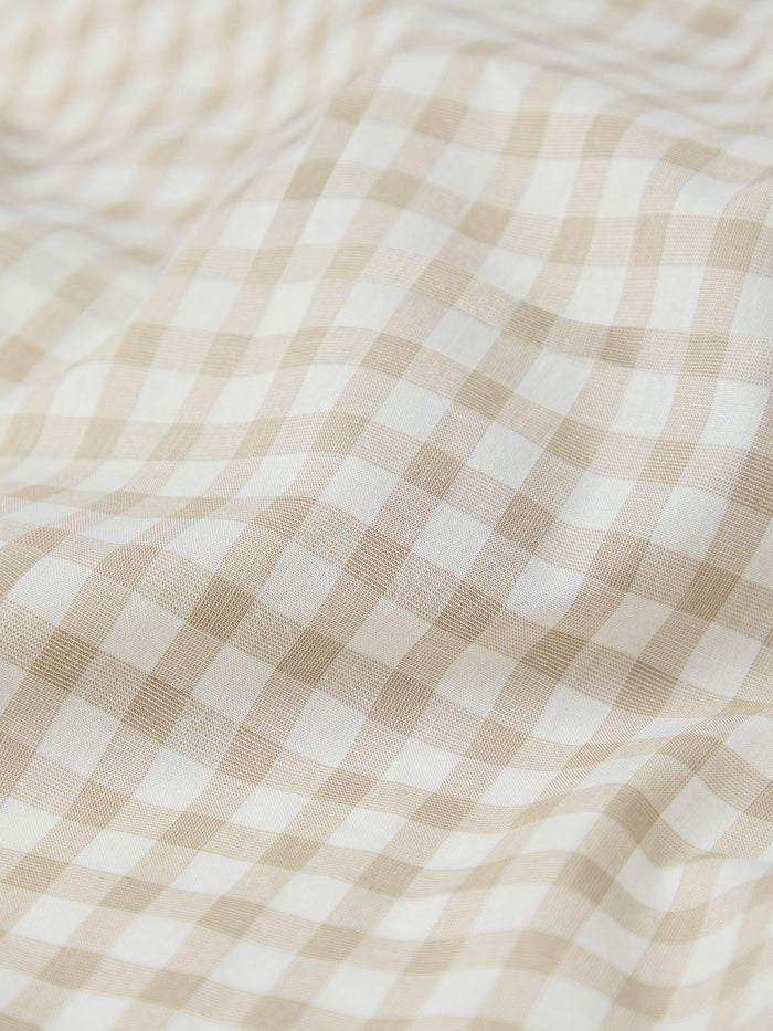 Café au Lait Gingham Washed Cotton Flat Sheet