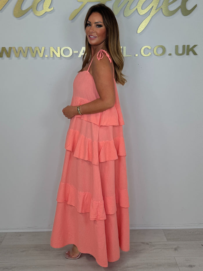 Cheesecloth Layered Tie Up Maxi Dress (2 Colours)