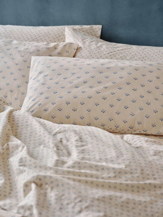 Cove Blue Martha Floral Cotton Pillowcases (Pair)