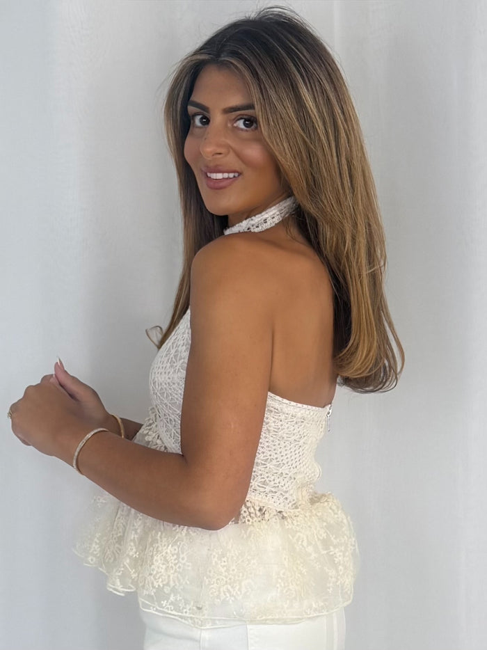 Cream Crochet Halter Neck Top