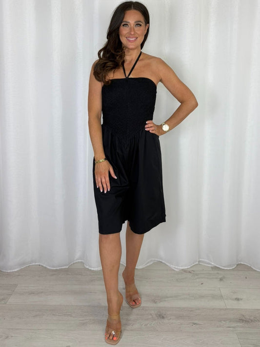 Crinkle Bust Halter Neck Style Playsuit (3 Colours)