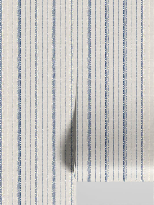 Denim Blue Ticking Stripe Wallpaper