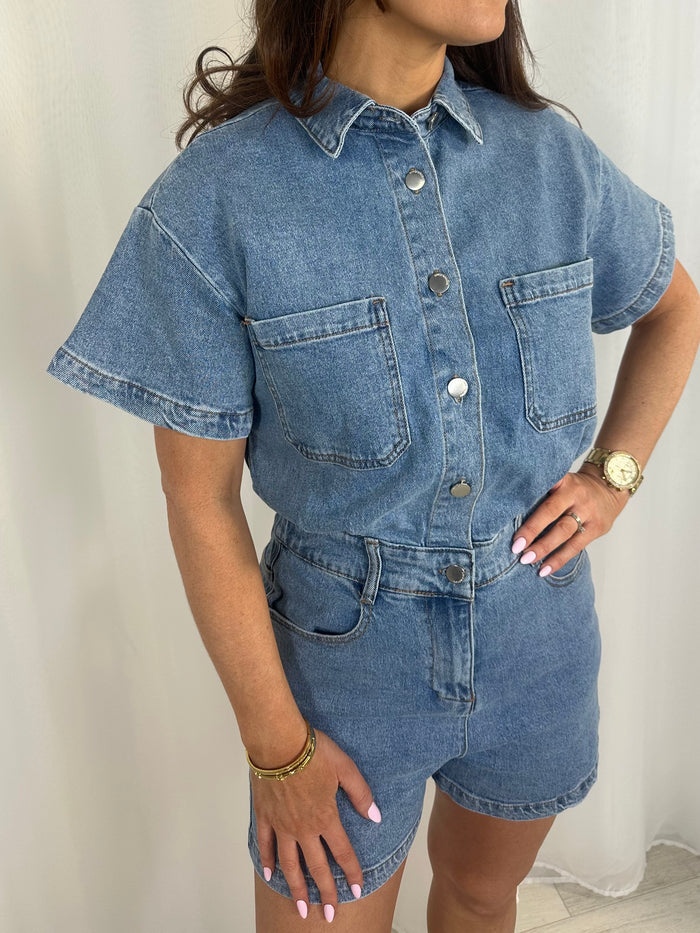 Denim Double Pocket Playsuit