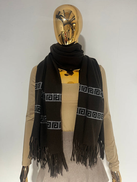Designer Inspired Diamante Design Tassel Edge Scarf (3 Colours)