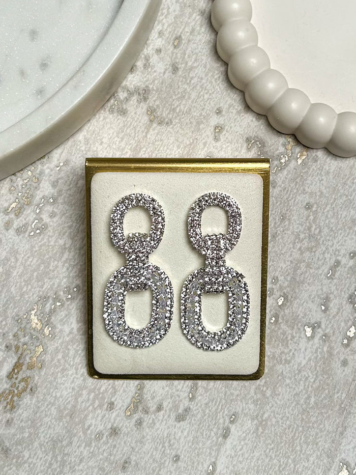 Diamante Oval Intertwined Dangle Earrings