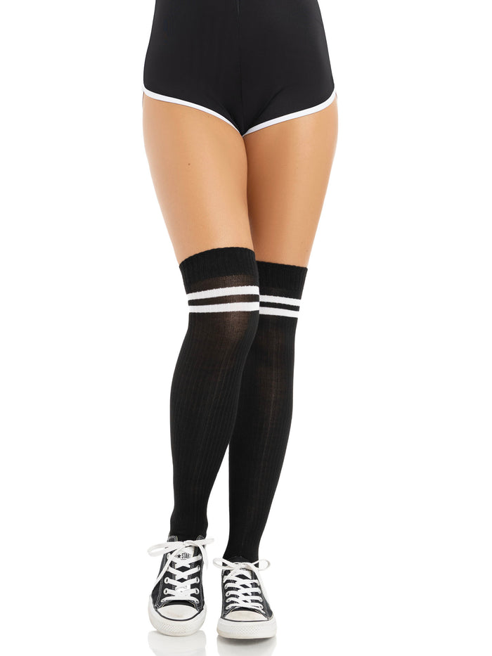 color_Black/White | Leg Avenue Dina Athletic Thigh High Stockings