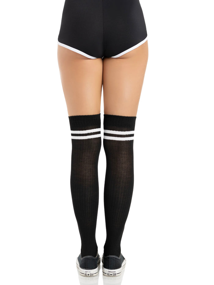color_Black/White | Leg Avenue Dina Athletic Thigh High Stockings
