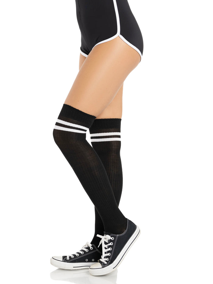 color_Black/White | Leg Avenue Dina Athletic Thigh High Stockings