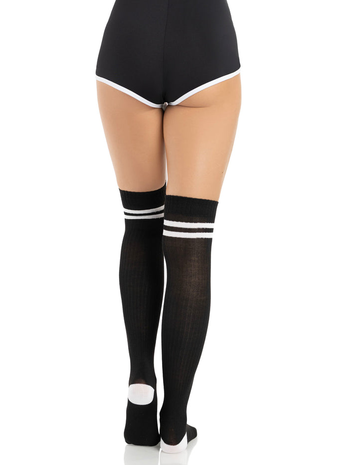 color_Black/White | Leg Avenue Dina Athletic Thigh High Stockings
