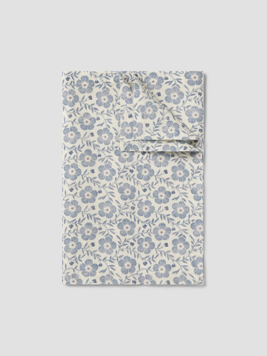 Dusk Blue Folk Floral Linen Blend Runner