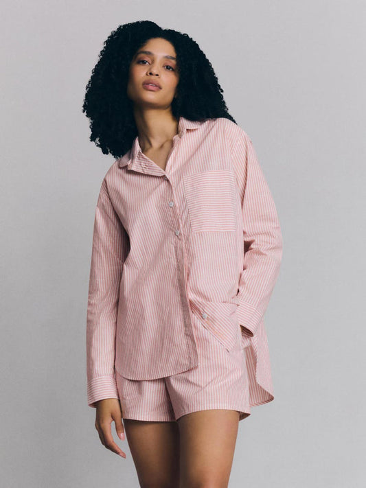 Dusty Pink Boyfriend Stripe Shorts Set