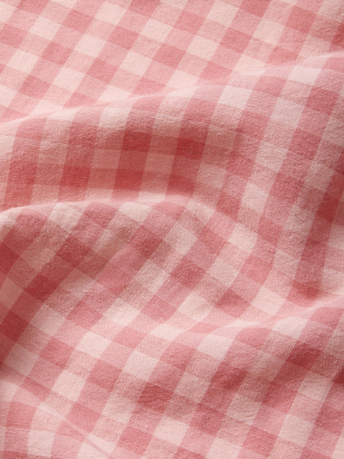 Dusty Pink & Rose Colour Drenched Gingham Linen Blend Fitted Sheet