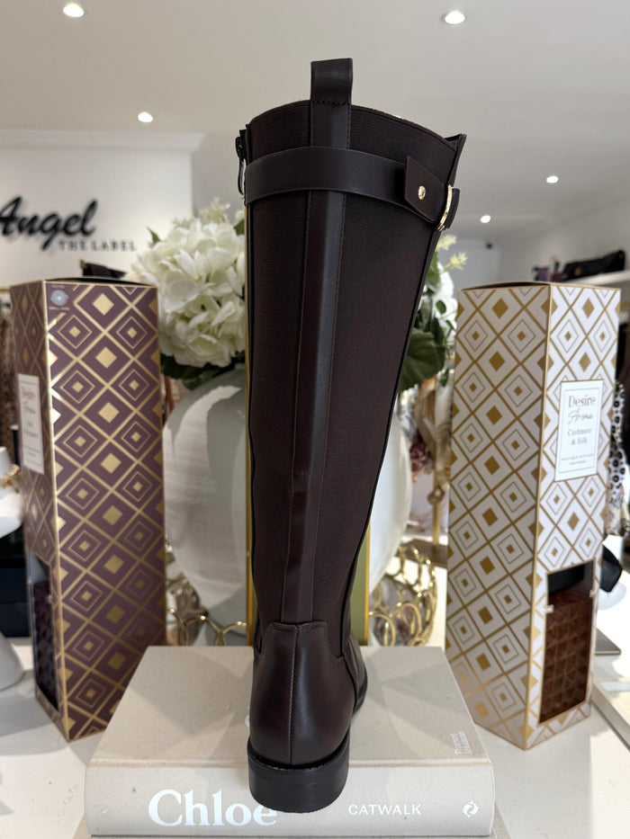Elastic Back Gold Buckle Knee High Boots (2 Colours)