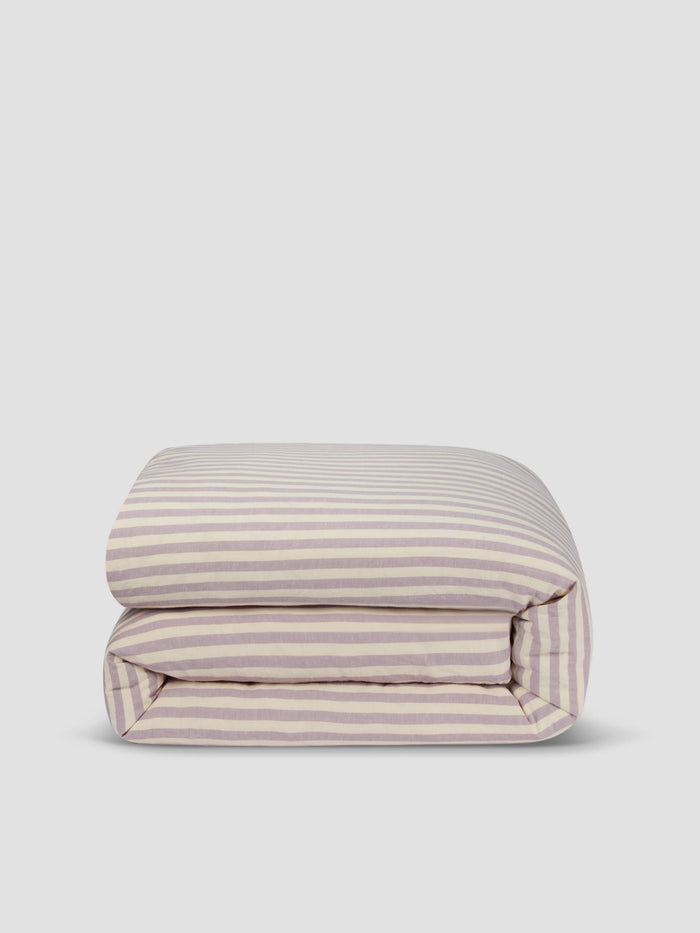 Elderberry Pembroke Stripe Linen Blend Duvet Cover