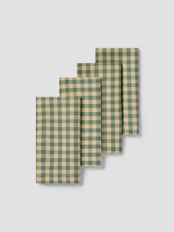 Elm Green & Butter Yellow Gingham Linen Blend Napkins Set of 4