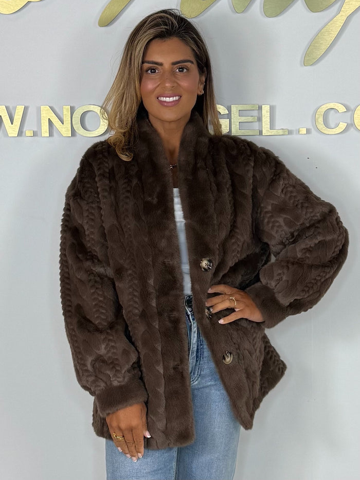Faux Fur Cable Design Button Up Jacket (5 Colours)
