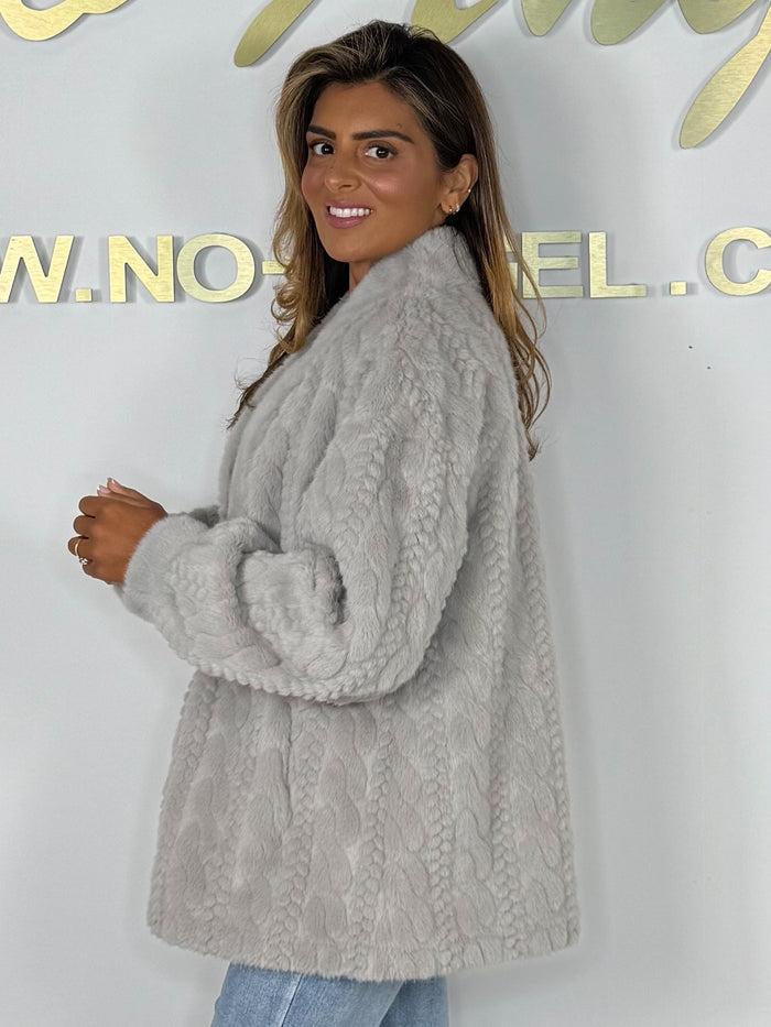 Faux Fur Cable Design Button Up Jacket (5 Colours)